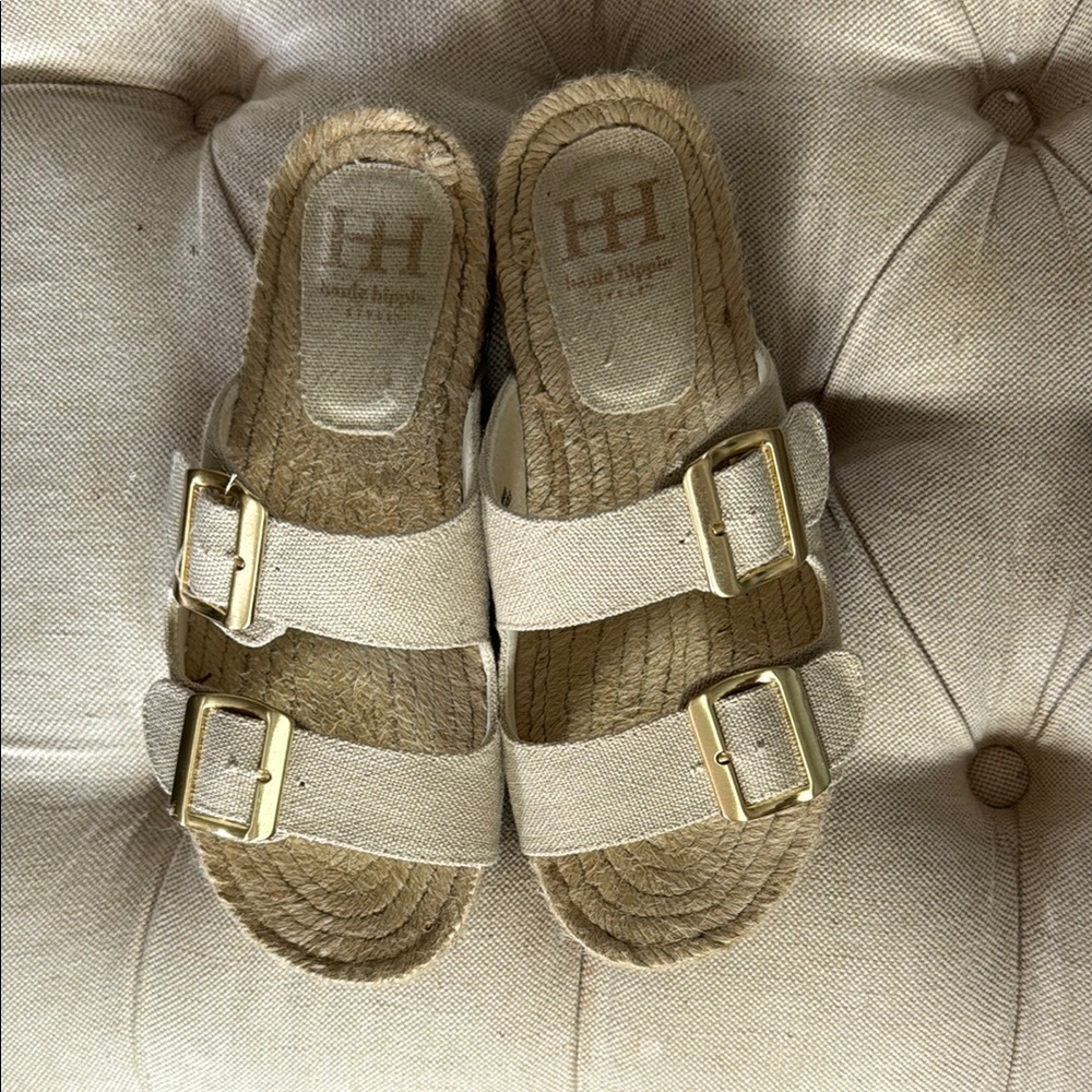 Haute Hippie Beige Sandals with Gold Buckles